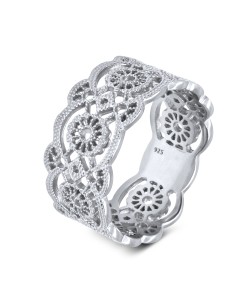 Gorgeous Ornament Rhodium Plated Silver Ring NSR-2966-RP